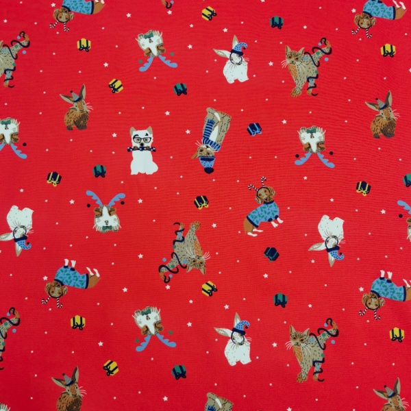 Christmas Cotton - Pets on Red